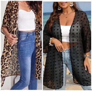 SHEIN Leopard Print Sheer Cover Up And Black Textured Cover Up Sz 1XL/2XL
